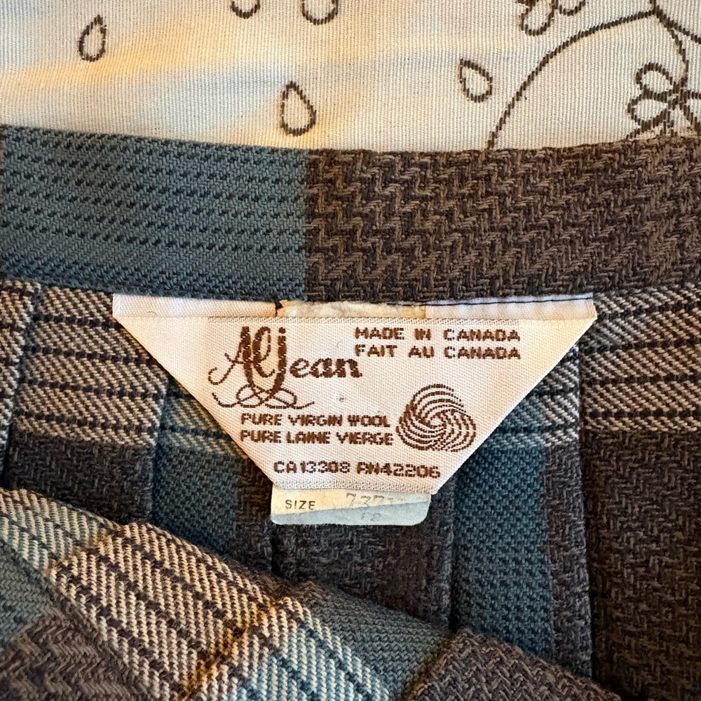 Vintage 100% Wool A-Line Plaid Skirt - Blue and Gray